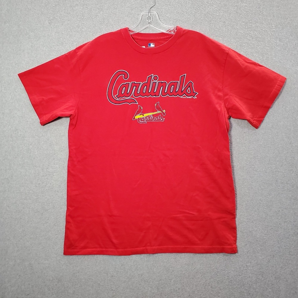 St Louis Cardinals Men Shirt Large Red Logo Graphic Print MLB Crew Neck Tee READ